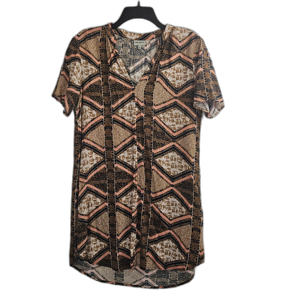 THE ODELLS XS Everyday Shift Dress Tribal Print Dress Rayon Mini Loose Fit